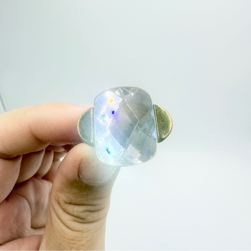 Vintage Faceted Crystal and Brass Ring